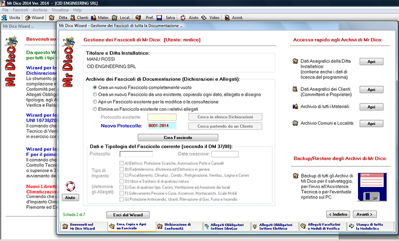 dichiarazio di conformità Wizard dichiarazione di conformità