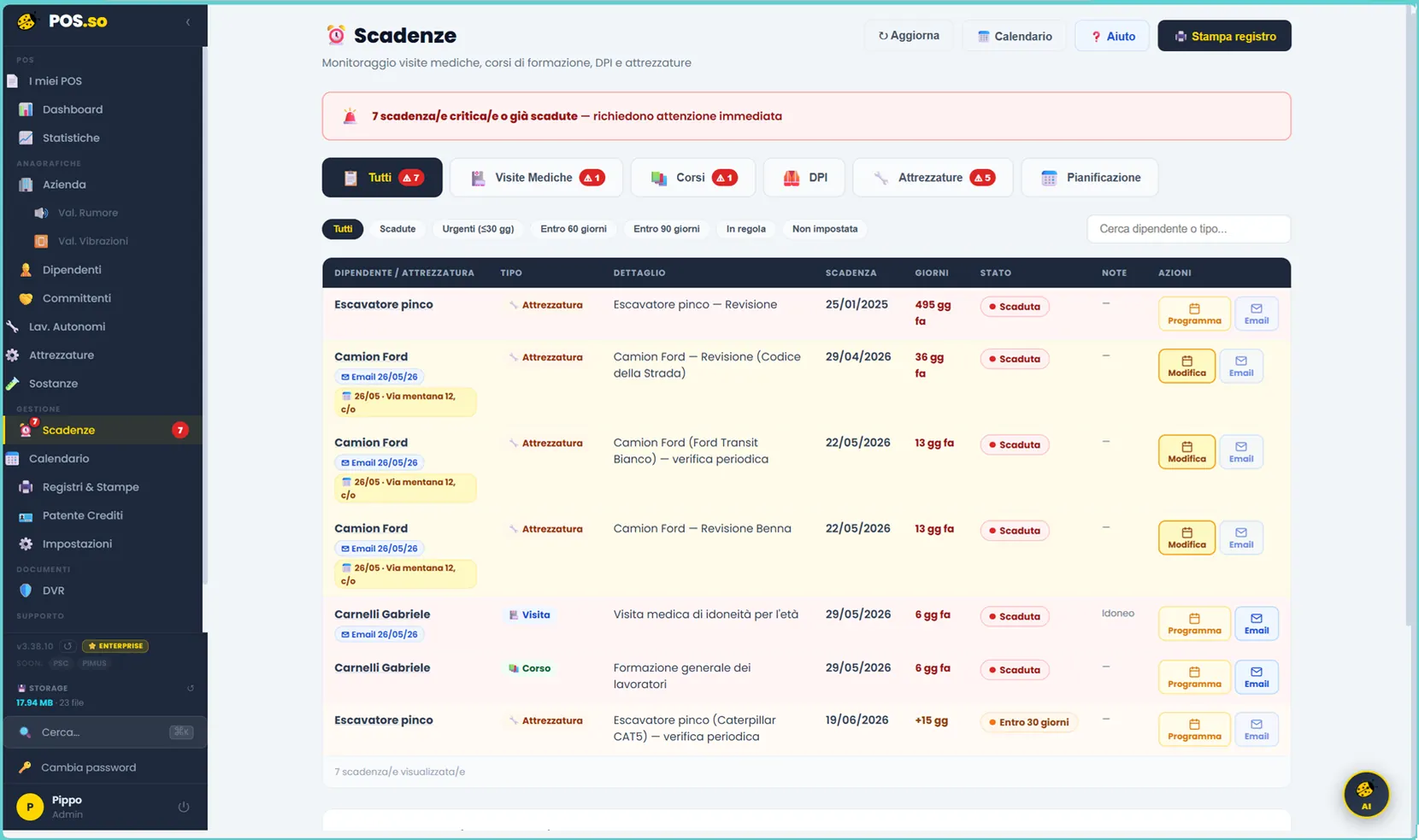 POS.so — Scadenzario corsi, visite e DPI